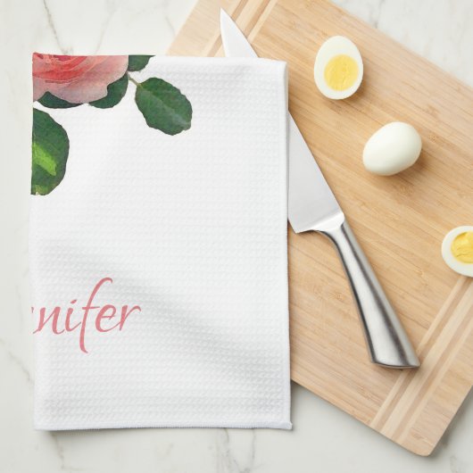 Aangepaste Waterverf roze rode rozen, speciaal aan Theedoek (Quarter Fold)