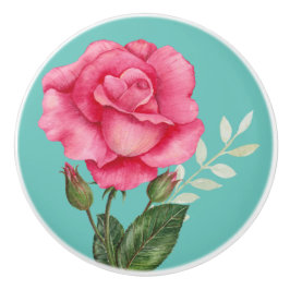 Aangepaste Waterverf Roze Rose Floral Turquoise Keramische Knop