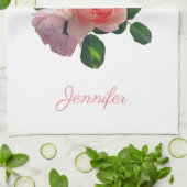 Aangepaste Waterverf roze roze rozen Moderne Theedoek (Gevouwen)