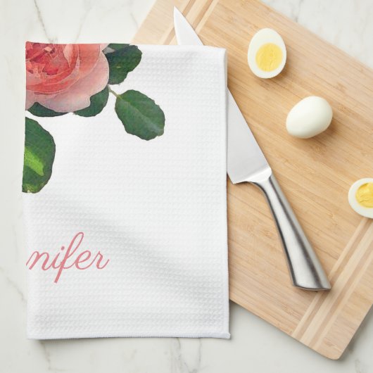 Aangepaste Waterverf roze roze rozen Moderne Theedoek (Quarter Fold)