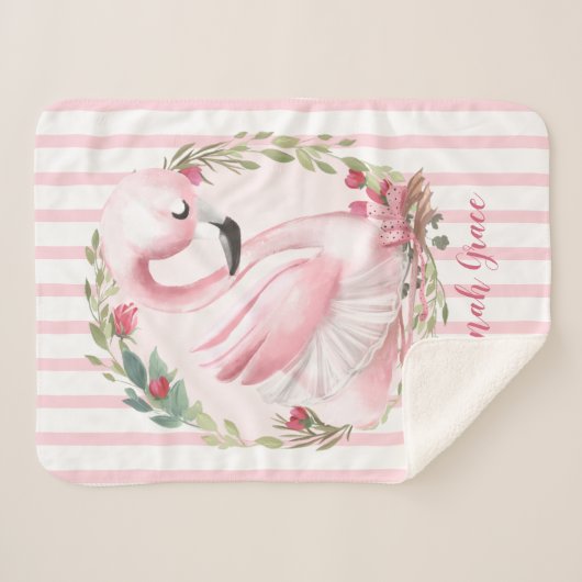 Aangepaste Waterverf Roze Zwan Naam Baby Sherpa Deken (Voorkant (horizontaal))