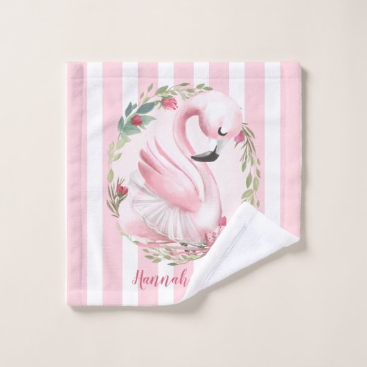 Aangepaste Waterverf Roze Zwannaam Bad Handdoek (Wasdoekje)