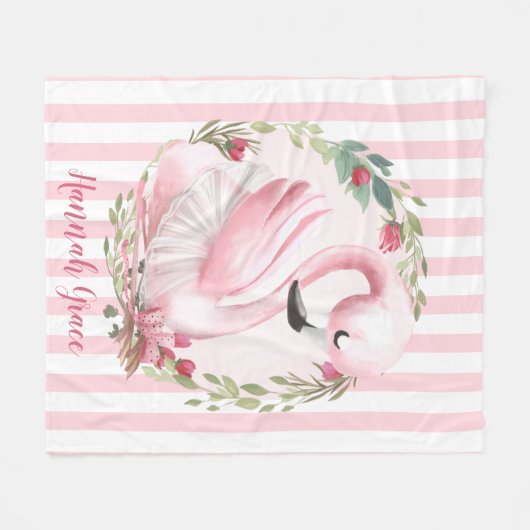 Aangepaste Waterverf Roze Zwannaam Fleece Deken (Voorkant (Horizontaal))