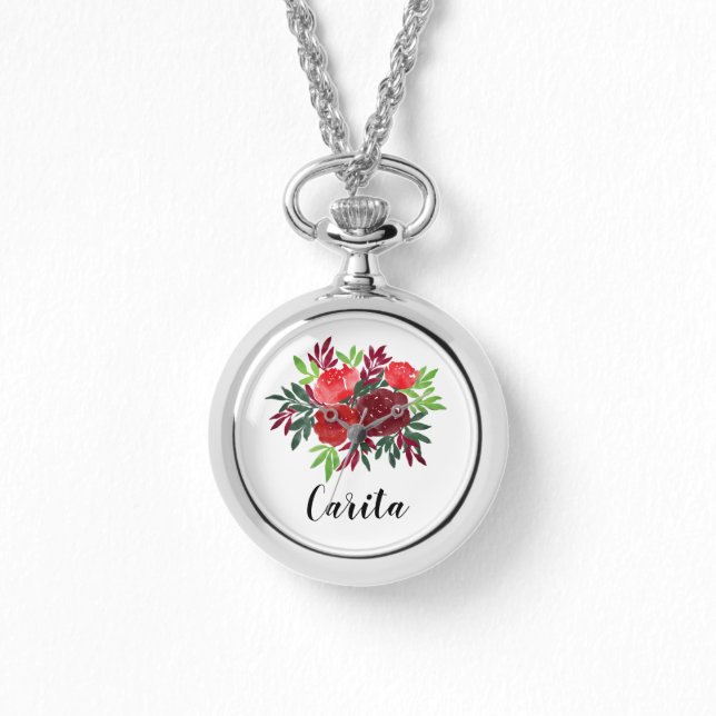 Aangepaste Waterverf Rozen bekijken Horloge (Voorkant)