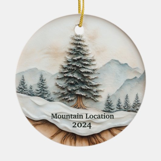 Aangepaste Waterverf Rustic Mountain Keramisch Ornament (Voorkant)