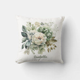 Aangepaste Waterverf Sage Green Ivory Floral Kussen