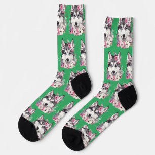 Aangepaste Waterverf Schattige Floral Dog Foto Zee Sokken