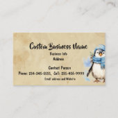 Aangepaste Waterverf Schattigee Penguin Winter Fre Visitekaartje (Voorkant)