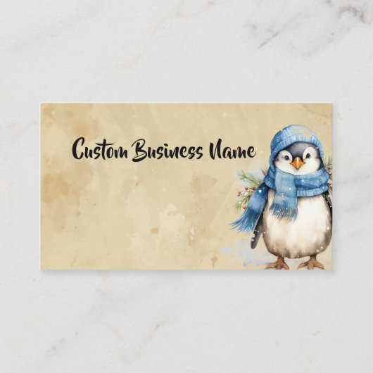Aangepaste Waterverf Schattigee Penguin Winter Fre Visitekaartje (Achterkant)