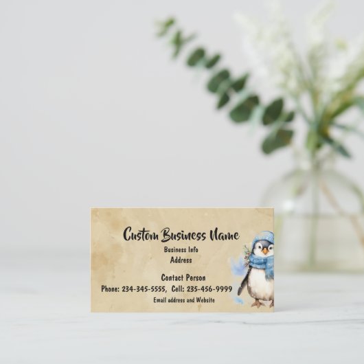 Aangepaste Waterverf Schattigee Penguin Winter Fre Visitekaartje (Staand voorkant)