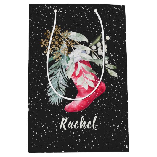 Aangepaste Waterverf Script Elegant Stocking Chris Medium Cadeauzakje (Voorkant)