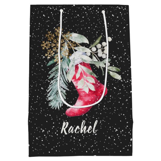 Aangepaste Waterverf Script Elegant Stocking Chris Medium Cadeauzakje (Achterkant)