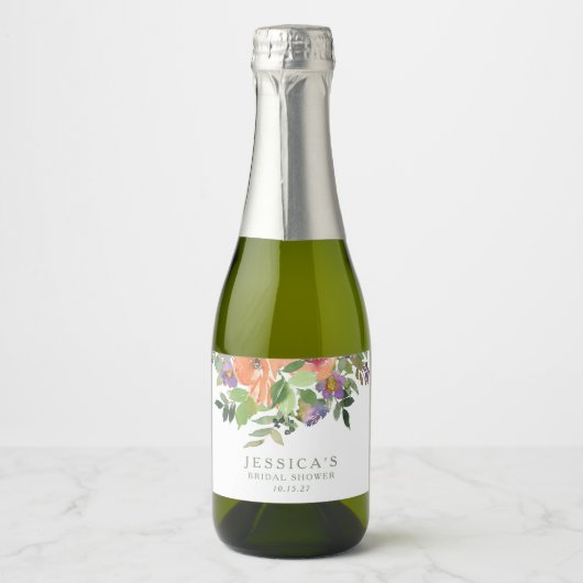 Aangepaste Waterverf Sinaasappel Bloemen Vrijgezel Sparkling Wijnetiket (Voorkant)