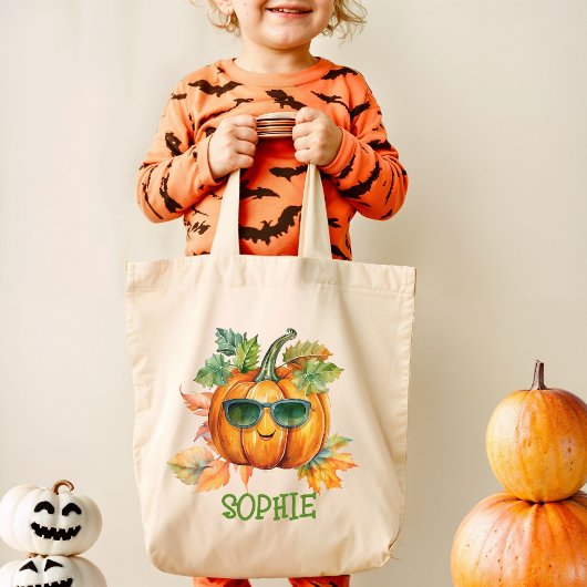 Aangepaste Waterverf Sinaasappel Pompoen Halloween Tote Bag