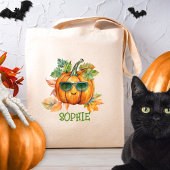 Aangepaste Waterverf Sinaasappel Pompoen Halloween Tote Bag