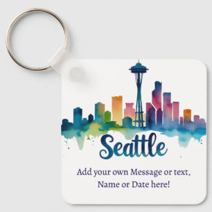 Aangepaste waterverf skyline van Seattle City Sleutelhanger