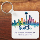 Aangepaste waterverf skyline van Seattle City Sleutelhanger (Voorkant)