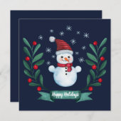 Aangepaste Waterverf Snowman kerstKaart Navy Blue (Voorkant / Achterkant)