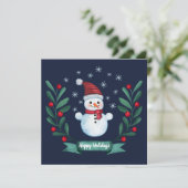 Aangepaste Waterverf Snowman kerstKaart Navy Blue (Staand voorkant)