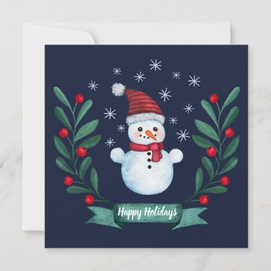 Aangepaste Waterverf Snowman kerstKaart Navy Blue (Voorkant)