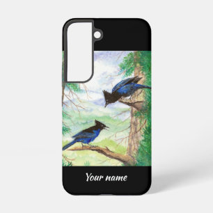 Aangepaste waterverf Stellar Jay Vogels Bosbomen Samsung Galaxy Hoesje