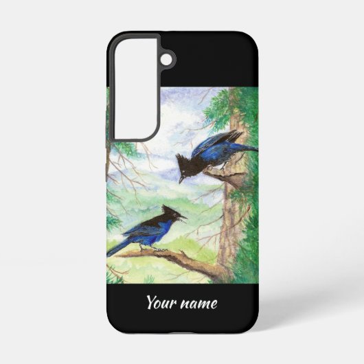 Aangepaste waterverf Stellar Jay Vogels Bosbomen  Samsung Galaxy Hoesje (Achterkant)