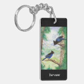 Aangepaste waterverf Stellar Jay Vogels Bosbomen  Sleutelhanger (Voorkant Links)