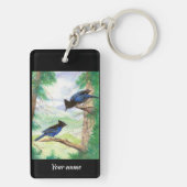 Aangepaste waterverf Stellar Jay Vogels Bosbomen  Sleutelhanger (achterkant)