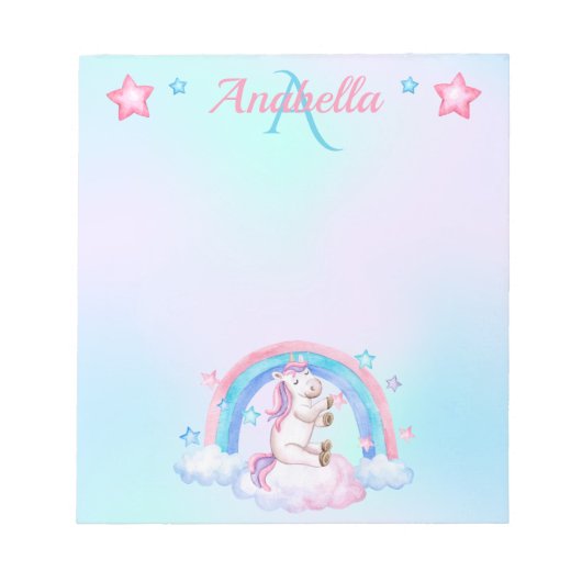 Aangepaste Waterverf sterren en Unicorn Notitieblok (Voorkant)