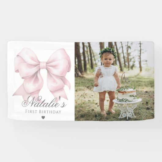 Aangepaste waterverf stoffige roze strik 1e verjaa spandoek (Horizontaal)