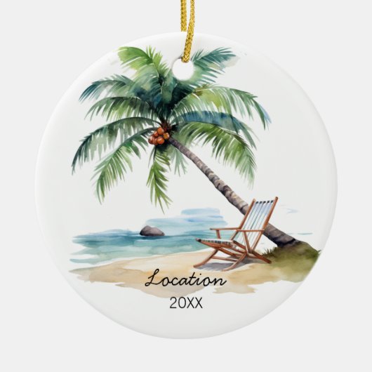 Aangepaste Waterverf strand Keramisch Ornament (Voorkant)