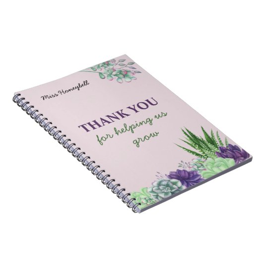 Aangepaste Waterverf Succulent Docent Notitieboek (Rechterzijde)