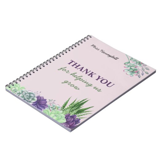 Aangepaste Waterverf Succulent Docent Notitieboek (Linkerzijde)