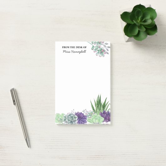 Aangepaste Waterverf Succulent Plant Post-it® Notes (Kantoor)