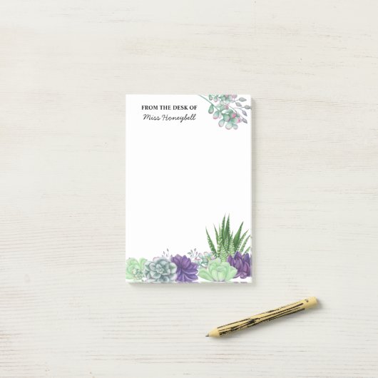 Aangepaste Waterverf Succulent Plant Post-it® Notes (Op bureau)