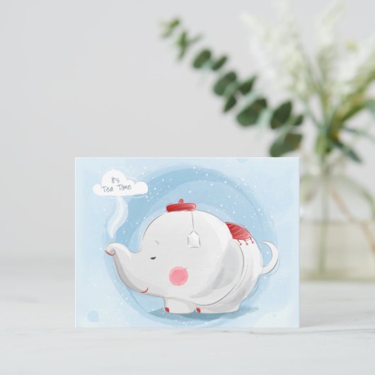 Aangepaste Waterverf Teacup Elephant Briefkaart (Staand voorkant)