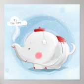Aangepaste Waterverf Teacup Elephant Poster (Voorkant)