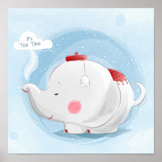 Aangepaste Waterverf Teacup Elephant Poster