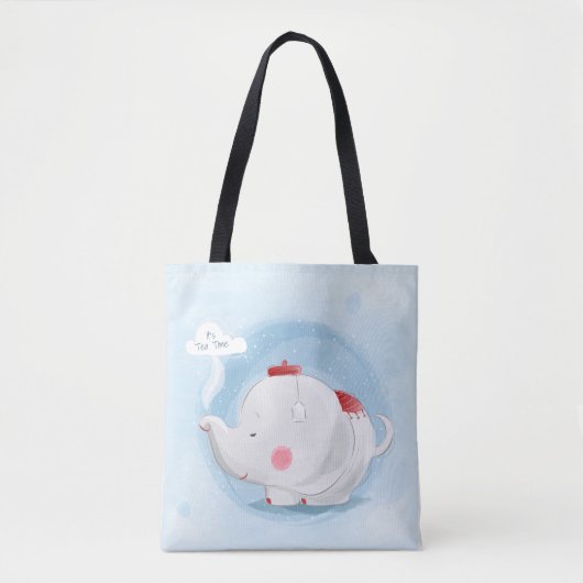 Aangepaste Waterverf Teacup Elephant Tote Bag (Voorkant)