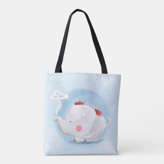 Aangepaste Waterverf Teacup Elephant Tote Bag (Achterkant)