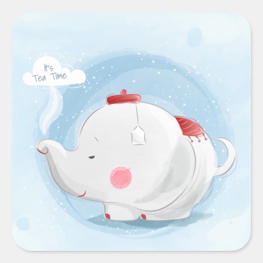 Aangepaste Waterverf Teacup Elephant Vierkante Sticker (Voorkant)