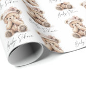 Aangepaste Waterverf Teddy Bear Girl Baby shower Cadeaupapier (Rol Hoek)