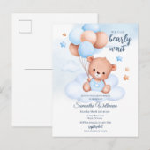 Aangepaste waterverf teddybeer jongens babyshower briefkaart (Voorkant / Achterkant)