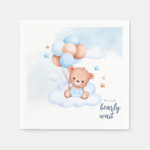 Aangepaste waterverf teddybeer jongens babyshower servet