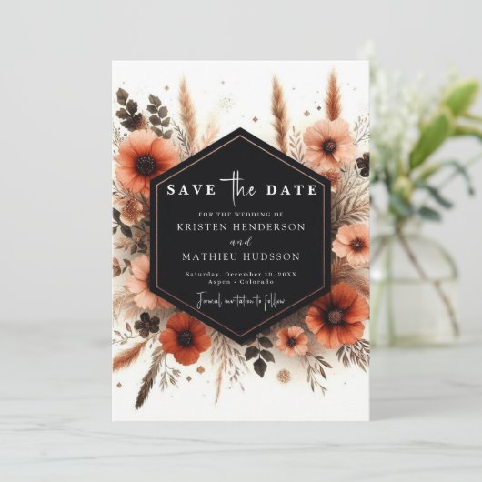 Aangepaste Waterverf Terracotta bruiloft Save The Date (Staand voorkant)