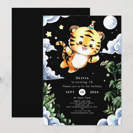 Aangepaste Waterverf Tijger Verjaardag Kaart (Voorkant / Achterkant)