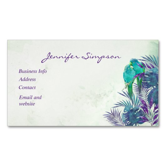 Aangepaste Waterverf Tropical Parrot Business Busi Magnetisch Visitekaartje (Voorkant)