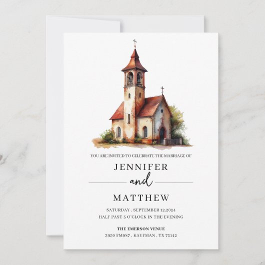 Aangepaste Waterverf Trouwlocatie Portret, bruilof Kaart (Voorkant)