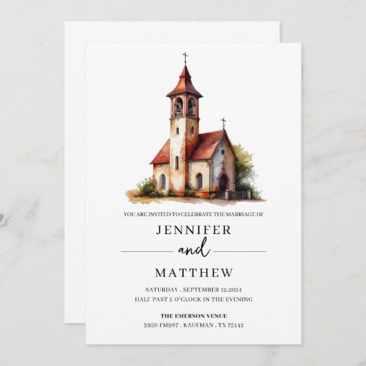 Aangepaste Waterverf Trouwlocatie Portret, bruilof Kaart (Voorkant / Achterkant)