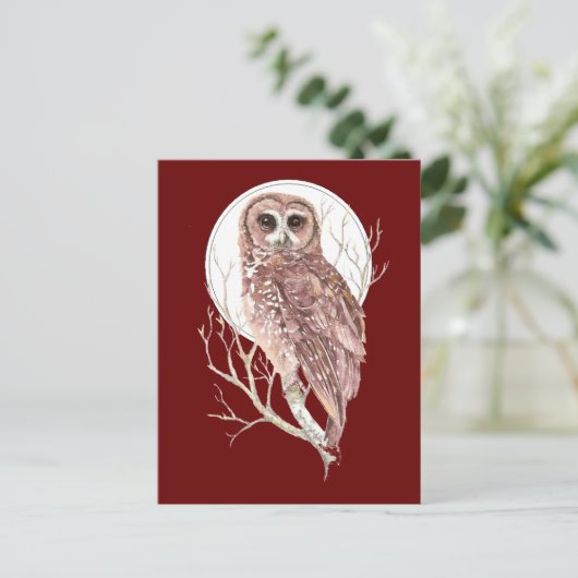 Aangepaste Waterverf Uil in Boom, Maan, Vogel, Nat Briefkaart (Staand voorkant)